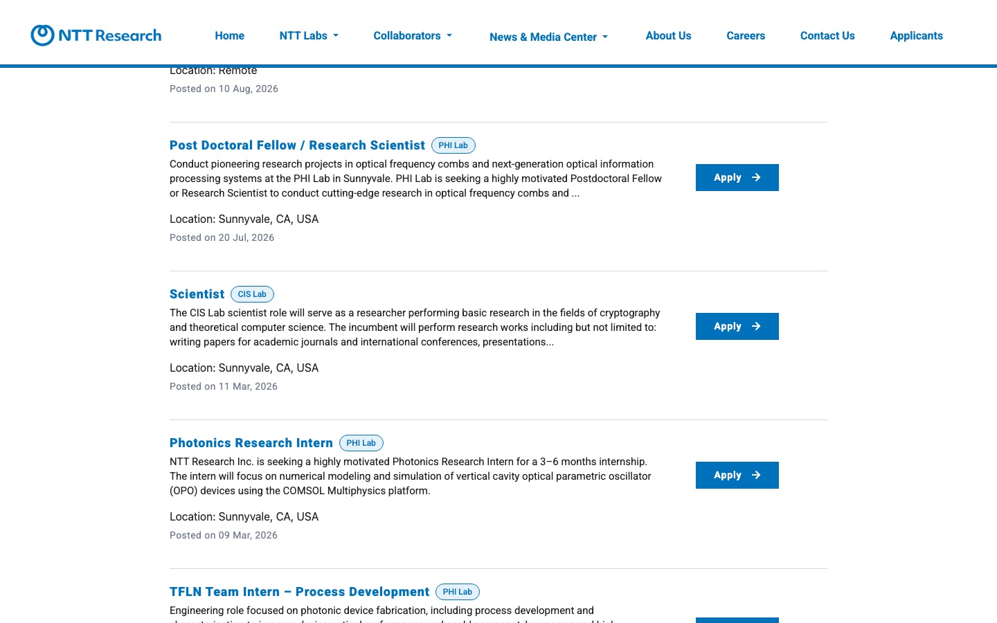 NTT Research Careers project screenshot